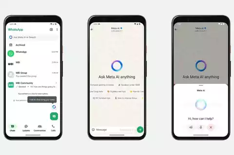 tres teléfonos. El primero muestra la configuración para activar el comando d e voz, el segundo muestra como quedara la aplicación y en el último se ve la como ya esta activada la configuración.