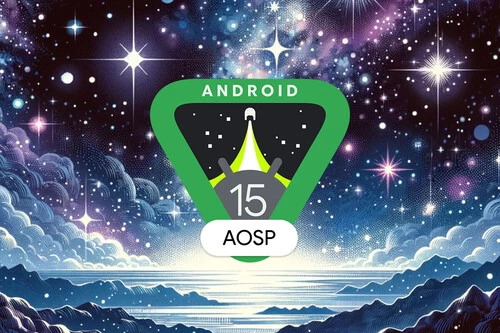 el logo del Android 15 en un fondo de galaxia