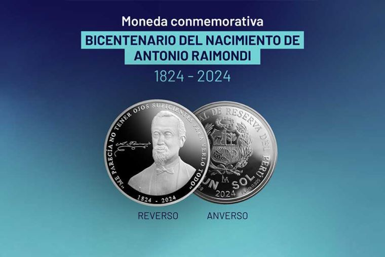 El Banco Central de Reserva del Perú lanza moneda alusiva al Bicentenario del nacimiento de Antonio Raimondi